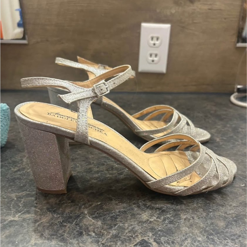 Elegant Silver Strappy Block Heels